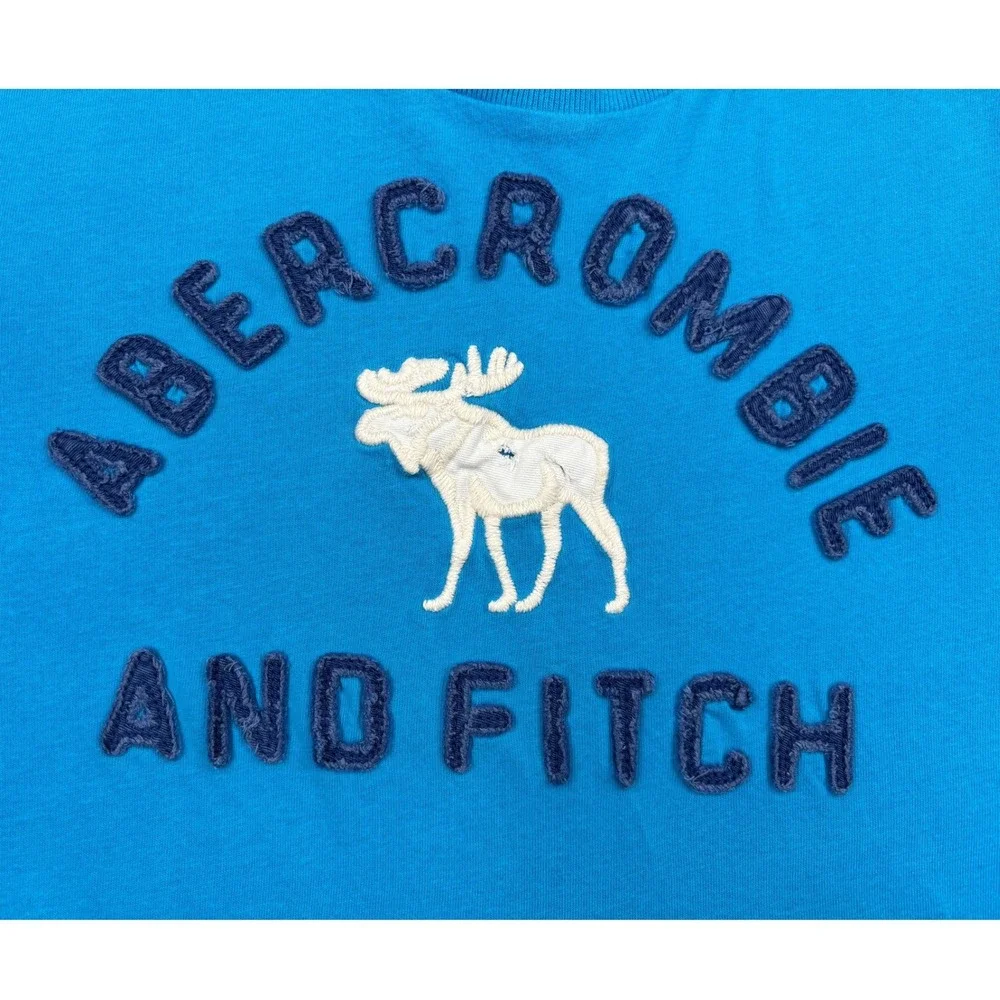 Abercrombie Fitch Muscle Shirt Mens Medium Blue Chenille Applique Logo Moose Tee
